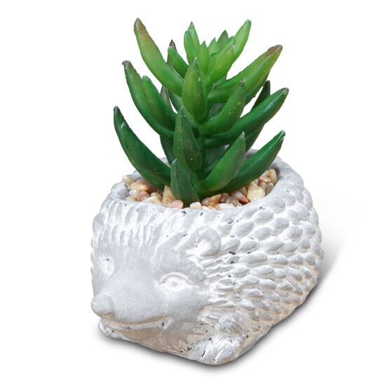 Mini Cement Effect Planter: Hedgehog with Succulent