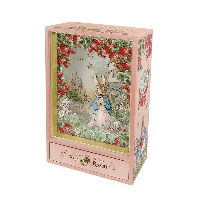 Traditional Music Box: Peter Rabbit Dancing (with drawer) - Strawberries